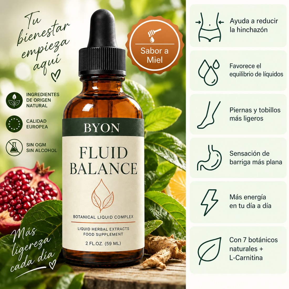 BYON Fluid Balance - complejo liquido botanico, sabor a miel