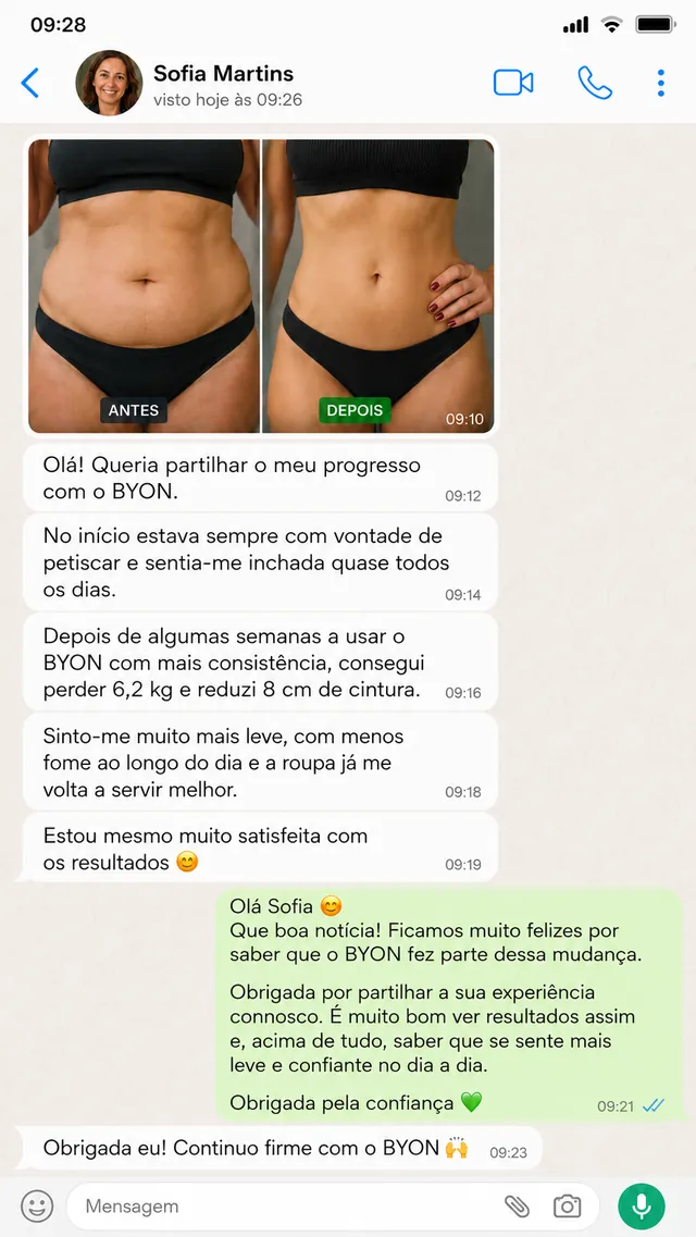 Depoimento de cliente BYON por mensagem