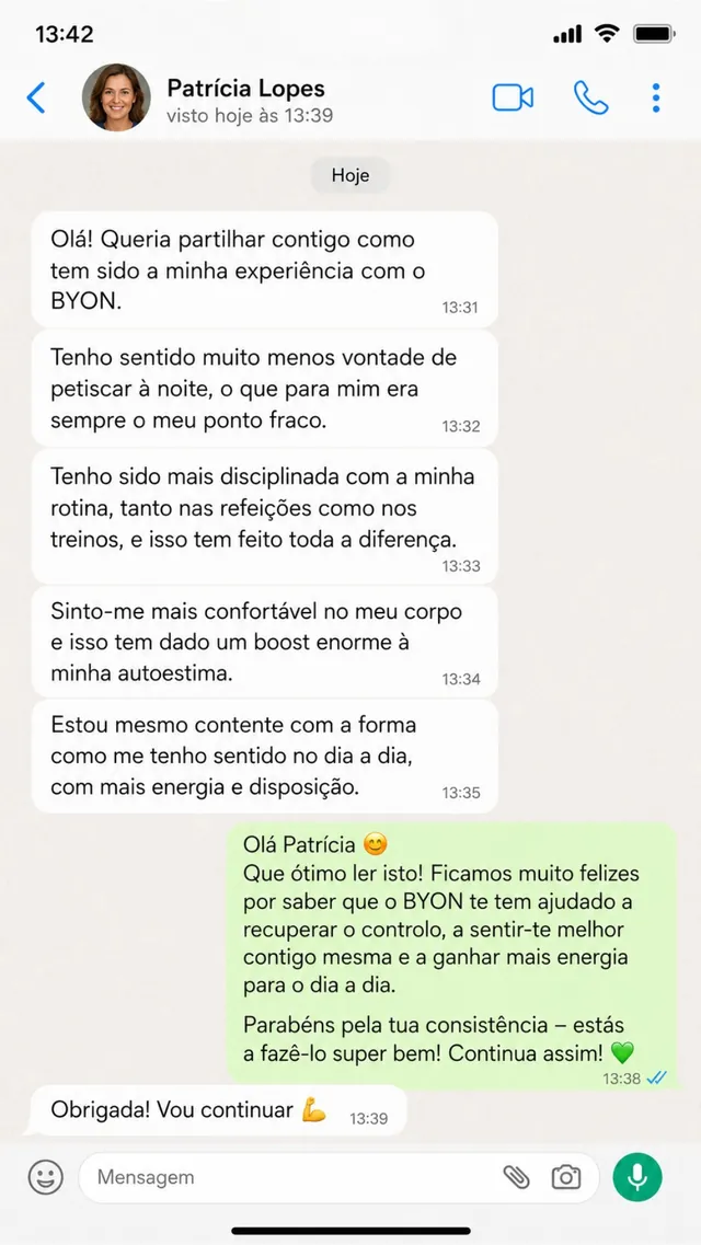 Depoimento de cliente BYON por mensagem