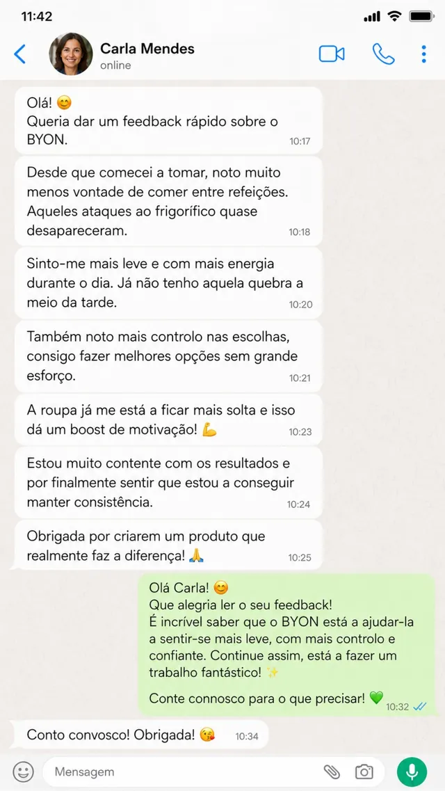 Depoimento de cliente BYON por mensagem