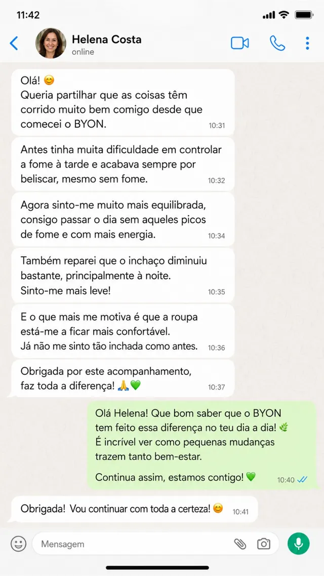 Depoimento de cliente BYON por mensagem